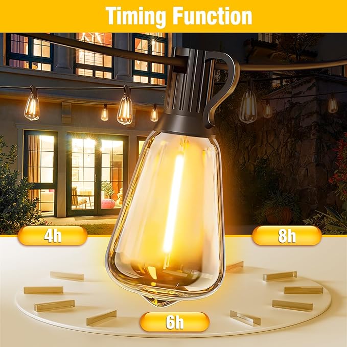 100FT Solar String Lights Outdoor Waterproof with Remote & Timer, LED Shatterproof ST38 Bulbs, USB & Solar Powered Patio Lights for Backyard, Porch, Garden, Wedding, Christmas Decor SkoiucLights