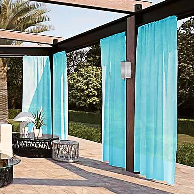 SpaceDresser Waterproof Outdoor Sheer Curtains for Patio - 4 Panels Rod Pocket Indoor Voile Sheer Curtain for Living Room,52W x 84L inch, Aqua SpaceDresser
