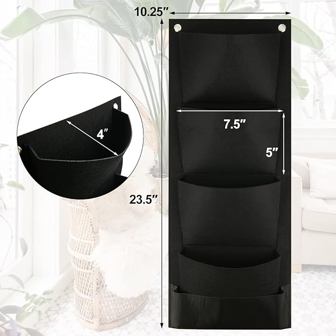 Cosmos Hanging Wall Planter with 4 Pockets Vertical Garden Planter Wall Mounted Flower Pouch Plant Growing Bag Garden Tools Storage Bag for Outdoor Decor Rootora