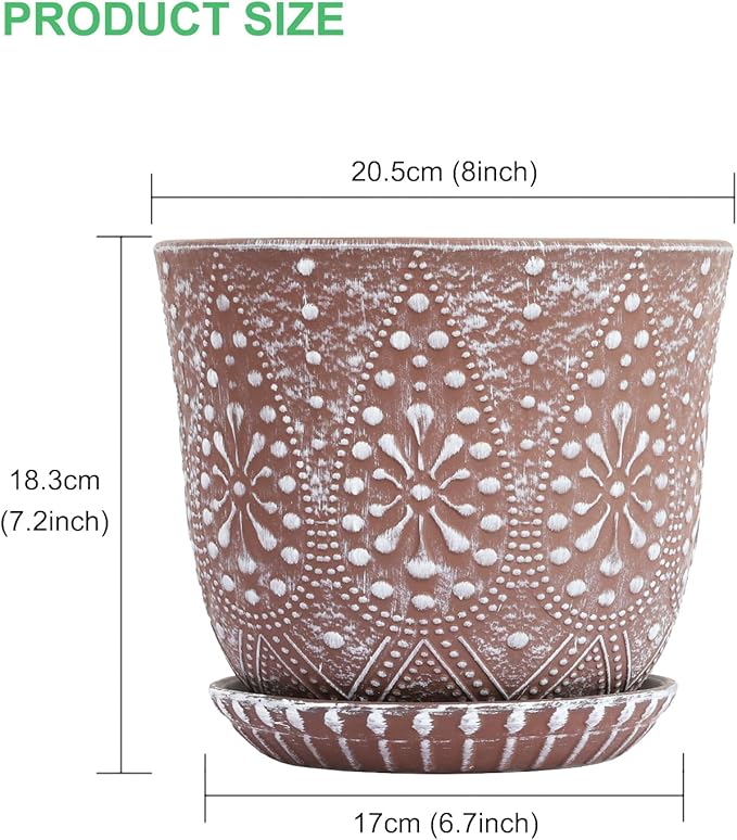 Gepege 8 Inch Plant Pot for Plants, Ceramic Planter with Drainage Holes and Saucers for Indoor Plants Large Flower Pot Gepege