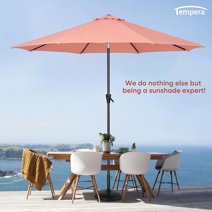 Tempera Patio Market Outdoor Table Umbrella with Auto Tilt and Crank, Large Sun Umbrella with Sturdy Pole & Fade Resistant Canopy, Easy to Set TemperaPatioLife