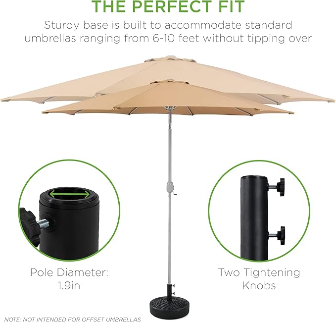 Best Choice Products Fillable Umbrella Base Stand, Round Faux Wicker Plastic Patio Umbrella Base Stand, Pole Holder for Outdoor, Lawn w/ 55lbs Weight Capacity, 2 Adjustment Knobs BestChoiceProducts