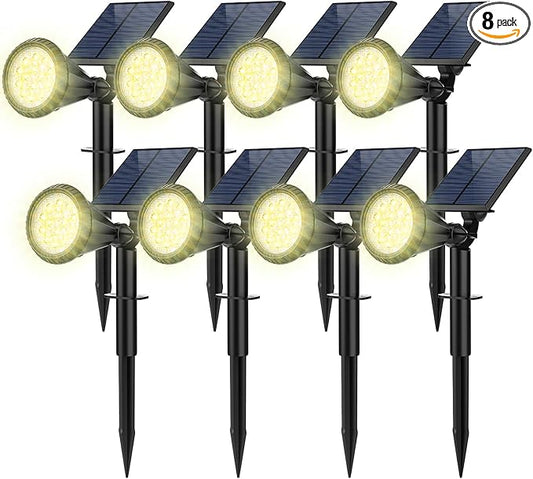 Solar Spot Lights Outdoor, 8 Pack Outdoor Solar Lights for Yard, 4 Lighting Mode Solar Landscape Spotlights with Auto On/Off, 2-in-1 Waterproof Wall Lights for Garden, Walkway (Warm White) FratinkSolarLights