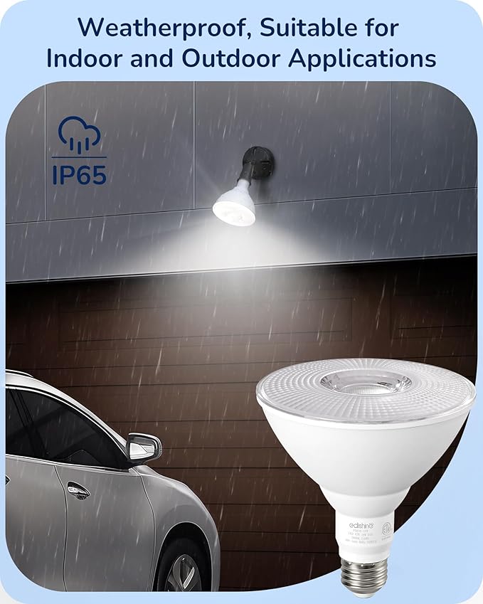 EDISHINE PAR38 Flood Lights Outdoor Bulb, Dimmable LED Flood Light Bulbs, 1800LM, 18W Equivalent 120W, Weatherproof LED Light Bulb for Backyard, Garage, Porch, Garden, 5000K Daylight, E26, 4 Pack EDISHINE