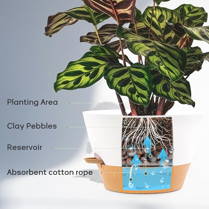 12-Inch Self Watering Planters with Drainage Holes, Large Flower Pots for Indoor Outdoor Plants, Garden Pots White 3 Pack FIASON