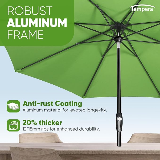 Tempera Patio Market Outdoor Table Umbrella with Auto Tilt and Crank, Large Sun Umbrella with Sturdy Pole & Fade Resistant Canopy, Easy to Set TemperaPatioLife