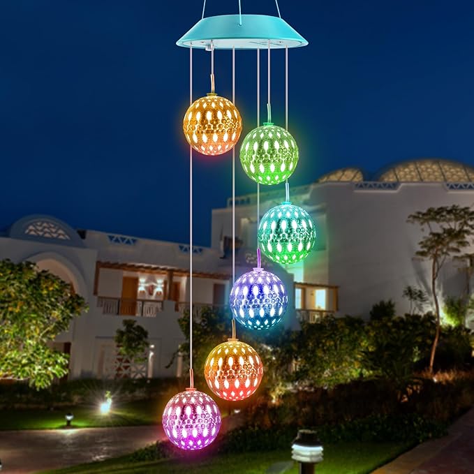 Toodour Solar Wind Chime, Color Changing Moroccan Ball Wind Chimes, LED Decorative Mobile, Gifts for Mom, Waterproof Outdoor Decorative Lights for Garden, Patio, Party, Yard, Outdoor Easter Decor Toodour