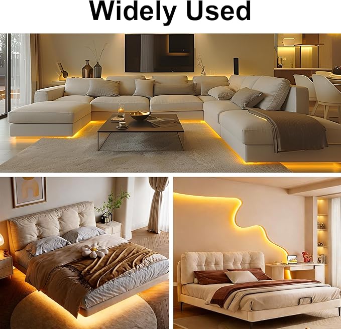 COB LED Strip Light 40ft/12m (1 Roll) Warm White 3000K High Lumen CRI 90+ with UL Listed Power Adapter Remote for Bedroom Counter Under Cabinet Kitchen Projects BUNACET