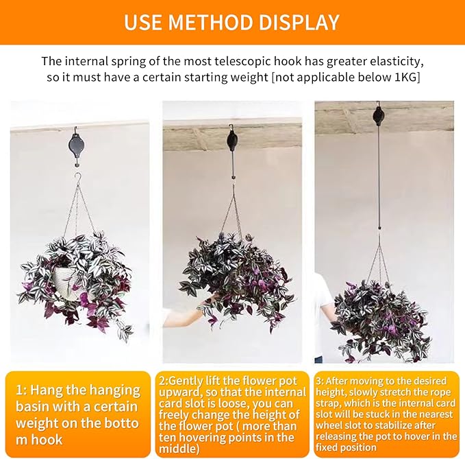 4PCS Plant Pulley Retractable Pulley Plant Hanger Hanging Flower Basket Hook Adjustable Retractable Plant Pulley Hangers - Versatile Height Hooks for Hanging Baskets, Flower Pots, and Bird Feeders HOGXUAE