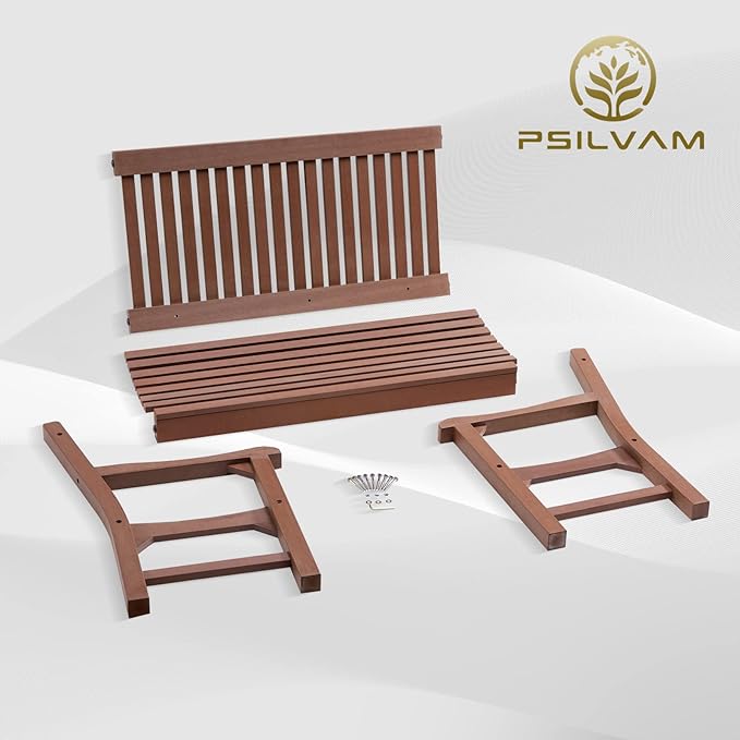 Psilvam Garden Bench, 2-Person Poly Lumber Patio Bench, All-Weather Outdoor Bench That Never Rot and Fade, Suit for Garden, Porch and Park (Brown) PsilvamGardenFurniture