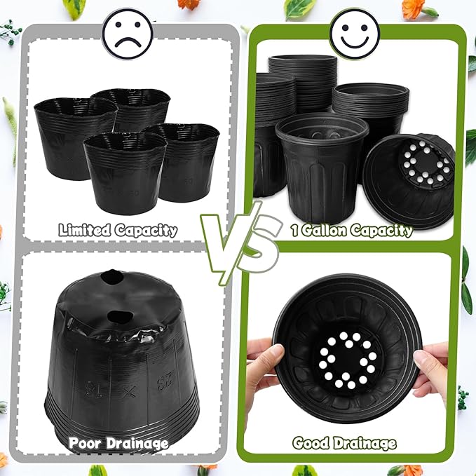 OJYUDD 60 Pack 1 Gallon Flexible Plant Nursery Pots,Thickened Soft Plastic Seed Starting Pots,Plastic Plant Container with Hole for Flower Seedling,Succulents,Cuttings,Transplanting(Black) OJYUDD