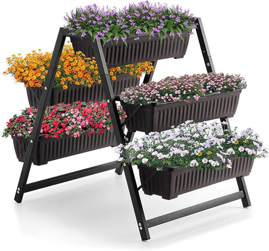 Raised Garden Planter Bed, Tiered Planter Stand with 5 Boxes, 25" Long*30" Wide*31" Tall, Vertical Raised Garden Bed for Herbs, Flowers, or Vegetables in Patio Balcony Indoor Outdoor SweetBin