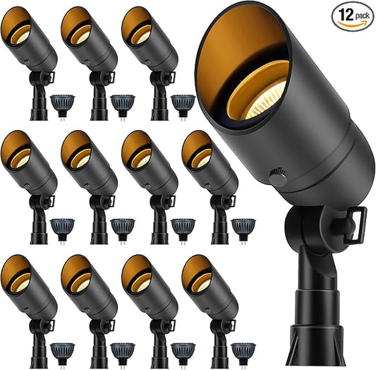 Gardencoin Low Voltage Landscape Spotlight, 12V LED Outdoor Landscape Lighting, Landscape Spot Lights Wired for Garden and Yard, Aluminum Up Lighting Fixture with 5W MR16 Replaceable Bulb (12 Pack) Gardencoin