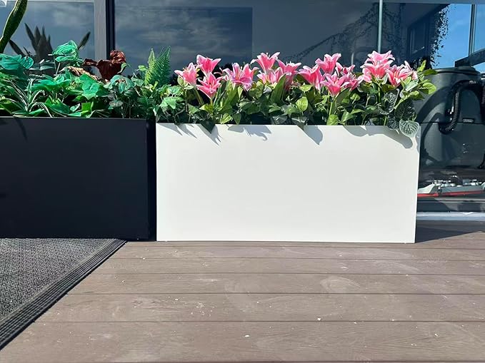 40" L x 16" W x 18" H Metal Large Rectangular Planter - Long Planter Box for Outdoor Patio/Porch Planter Boxes Outdoor Modern Design for Plants, Flowers, Garden,Spliced Flower Pot (White) MinCHI257