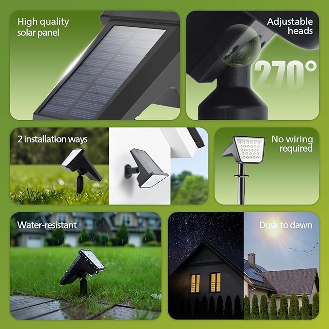 Philips 6 Packs Solar Spot Lights Outdoor Waterproof, 28 LED 3000K Solar Powered Landscape Pathway Lights, Dusk to Dawn Solar Spotlights for Garden, Yard, Lawn, Walkway, Driveway PhilipsLightingLED