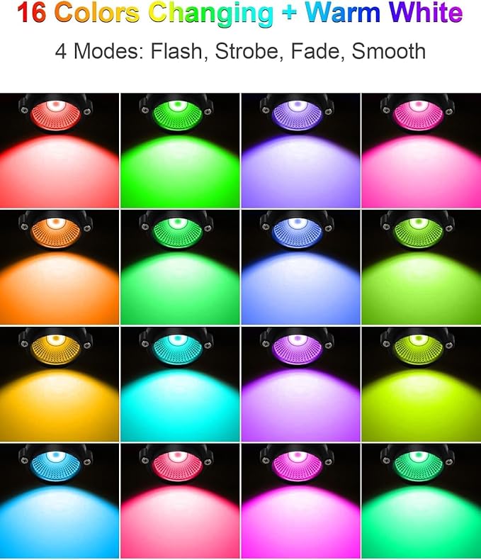 ZUCKEO 12W Color Changing Landscape Lights RGB Low Voltage Landscape Lighting Remote Control, Waterproof LED Outdoor Spotlight for Garden Pathway House Christmas Decor, 10 Pack with Connector ZUCKEO