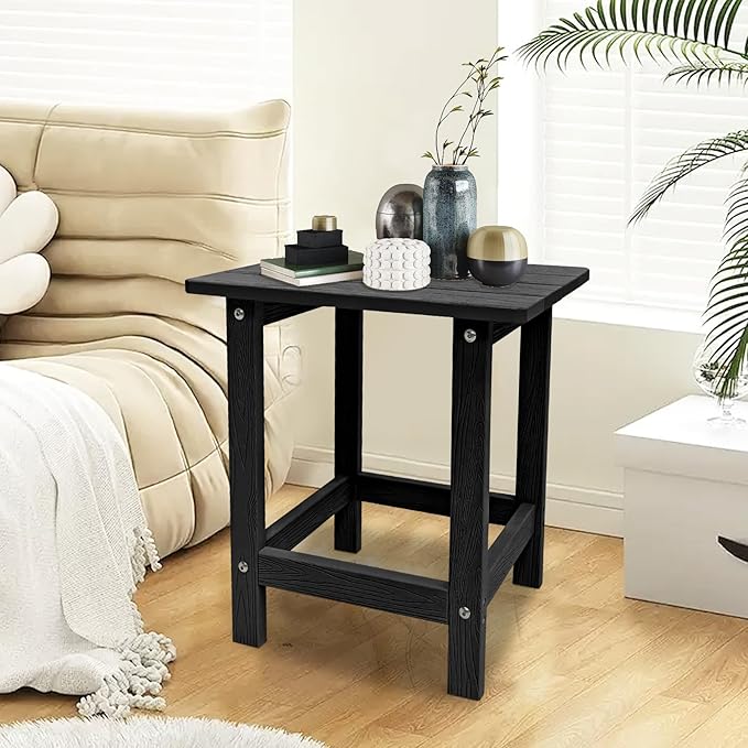 Outdoor Side Table, HDPS Single Adirondack Side Table Weather Resistant, Outside Table for Adirondack Chair, Outside End Table for Patio, Pool, Deck, Porch, Patio or Indoor Use, Black Meluvici