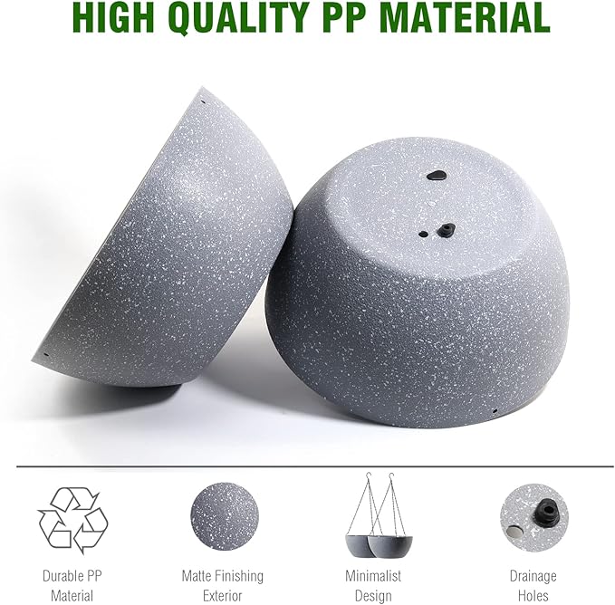 10 inch Hanging Planters for Outdoor Indoor Plants with Drainage Holes and Chain, 2 Pack Round Hanging Flower Plant Pots for Garden Home Porch Decor, Speckled Grey WSMKSZ