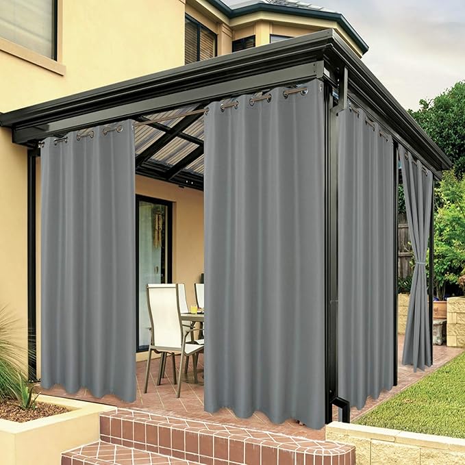 BONZER Outdoor Waterproof Curtains for Patio Privacy Grommet Light Filtering Outside Curtains for Gazebo, Porch, Pergola, Pavilion, 1 Panel, 84W x 84L inch, Grey Bonzer