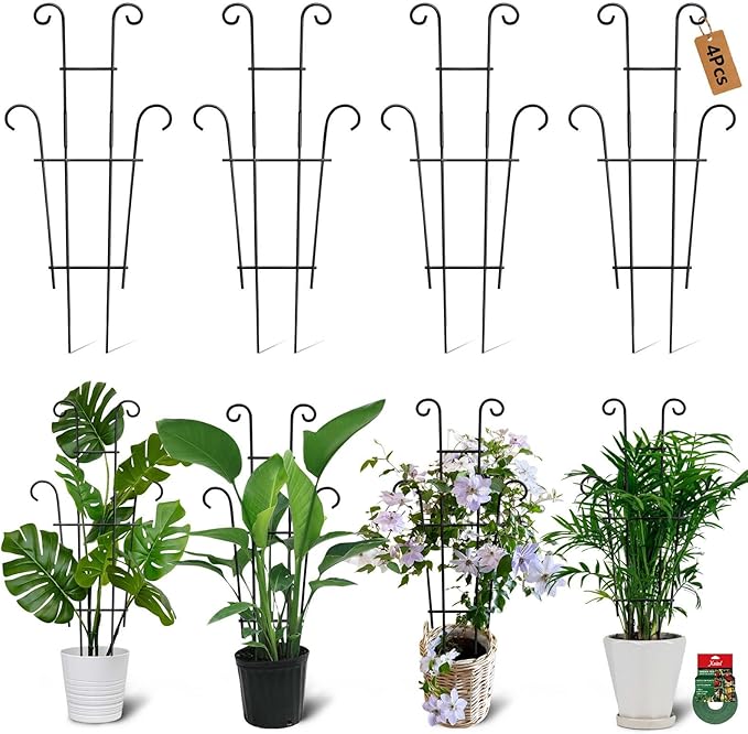 4P Plant Trellis for Potted Plants, Larger 23in Garden Trellis for Climbing Plants Indoor Outdoor, Rustproof House Plant Support Stakes for Pothos Hoya Ivy Flower Xeeol