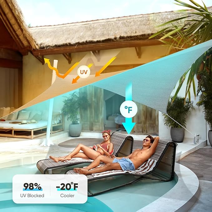 Quictent 16X16FT Square Sun Shade Sail Canopy 185G HDPE with Hardware Kit, 98% UV Block Outdoor Patio Sunshades Cover for Deck Garden Yard Grey QUICTENT