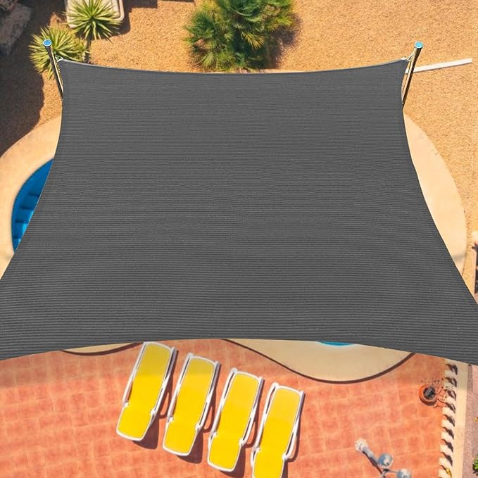 12'x16' Sun Shade Sail Curved Commercial Outdoor Shade Cover Dark Grey Rectangle Heavy Duty Permeable 185GSM Outdoor Shades for Patio Garden Sandbox OOTONAT