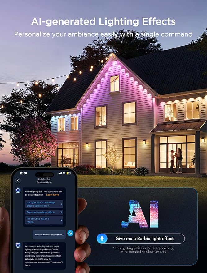 Govee Permanent Outdoor Lights 2, 50ft RGBIC Outdoor Lights with 36 LED Lights, IP67 Waterproof, 100 Scene Modes with 40lm White for Outdoor Decorations, Works with Alexa, Google Assistant, White Govee