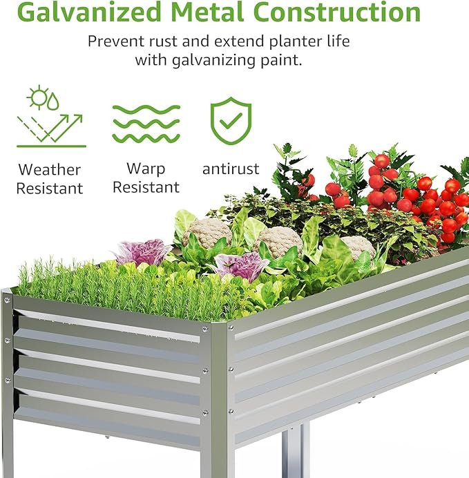 2PCS Galvanized Raised Garden Bed with Legs, 48 gallons, 48"x24"x32" Large Metal Elevated Planter Boxes with Drainage Holes,for Vegetables, Flowers, Backyard, Patio, Balcony FOYUEE
