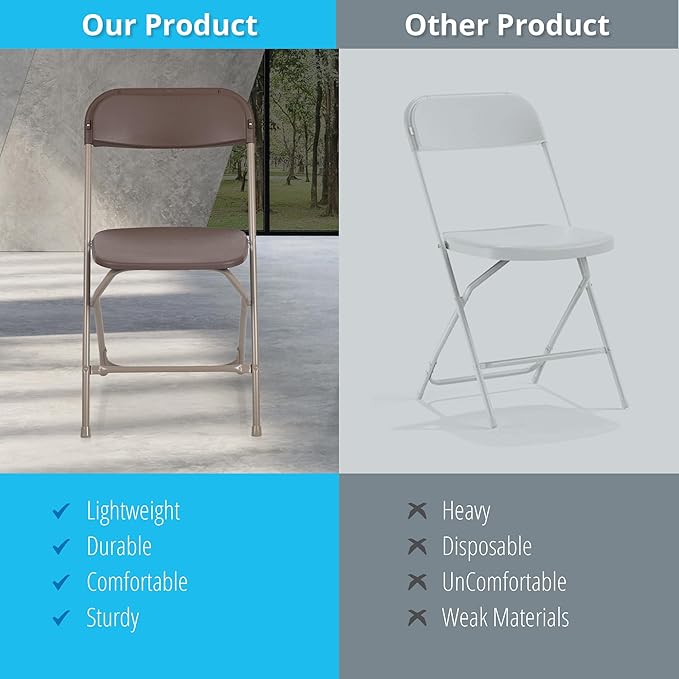 Flash Furniture Hercules Series Plastic Folding Chair Brown - 10 Pack 650LB Weight Capacity Comfortable Event Chair-Lightweight Folding Chair FlashFurniture