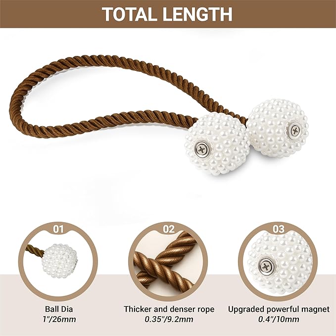 Hion Magnetic Curtain Tiebacks Dark Brown 2pcs, Curtain Tiebacks Buckles Holdbacks Holders Hooks Clip for Home Bedroom Office Decorative Curtain Hion