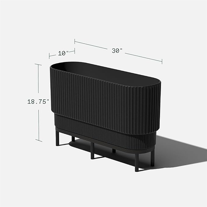 Veradek Demi Series Raised Long Planter for Indoor/Outdoor Use | Made from Plastic & Stone w/Wooden Stand | Modern Patio Décor for Flowers/Shrubs VeradekOutdoor