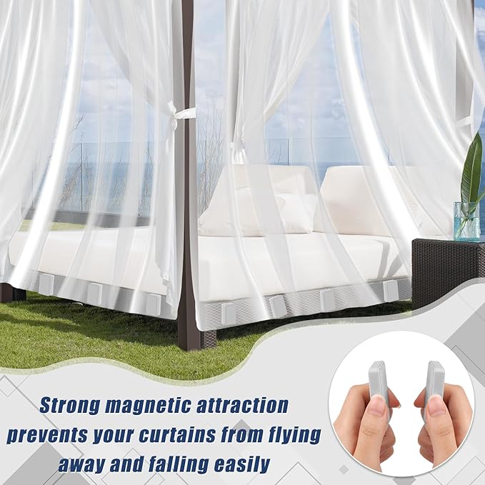 18pcs Outdoor Curtain Weights, Plastic Wrapped Magnetic Drapery Weights, Waterproof Heavy Duty Curtain Magnets for Heavy Wind, Outside Curtain, Shower Curtain, Tablecloth, Flag (Grey) Phoncoo