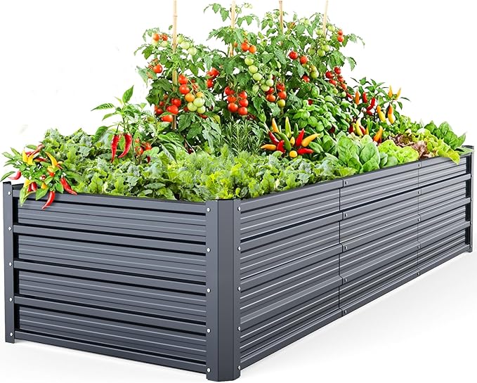 Ohuhu 8x3x1.5FT Metal Raised Garden Bed Outdoor, Reinforced Galvanized Steel Rustproof Planter Box, 100% Non-Toxic, 269 Gal Large Capacity Heavy Duty Raised Beds for Growing Vegetables Flowers Herbs Ohuhu