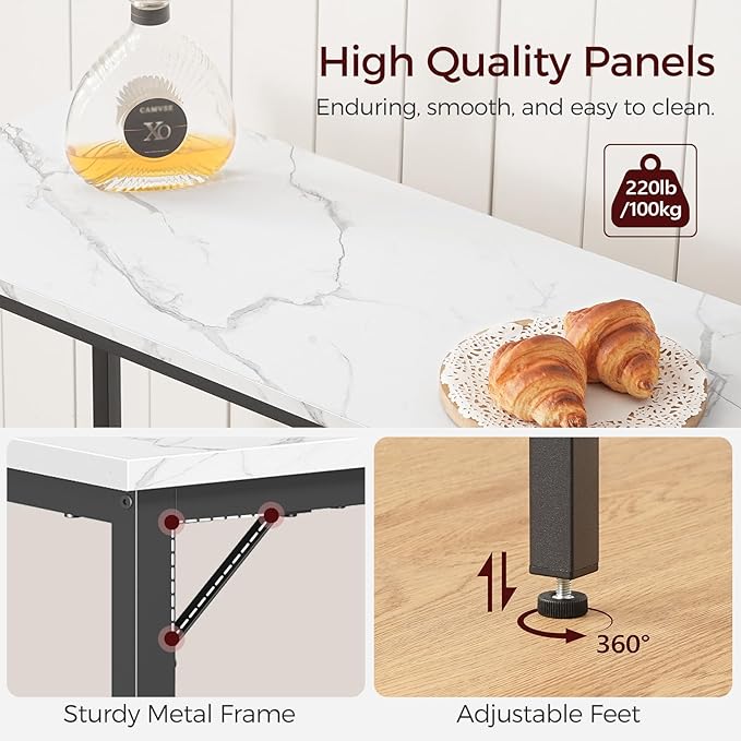 Narrow Bar Table, 63-Inch Pub Table for Dining Room, Counter Bar Tables with Sturdy Metal Frame, Connectable Bar Table, Multifunctional Console Table, Marble and Black BTHM1601 MAHANCRIS