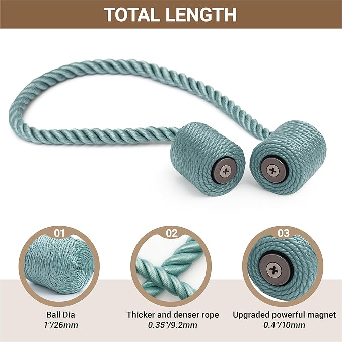 Hion Magnetic Curtain Tiebacks Gray Blue 6 Pack, Curtain Tiebacks Buckles Holdbacks Holders Hooks Clip for Home Bedroom Office Decorative Thick or Thin Curtain Hion