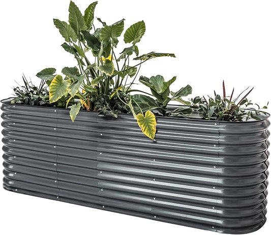 32" Extra Tall Raised Garden Bed Kits, 2 x 8 x 2.7ft Raised Planter Box Outdoor, 3.5 x 6.5 x 2.7ft Deep Root 9 in 1 Modular Metal Raised Beds for Gardening Vegetables Flowers Fruits - Modern Gray VegoGarden