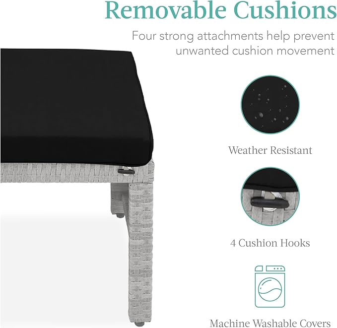 Best Choice Products Set of 2 Wicker Ottomans, Multipurpose Outdoor Furniture for Patio, Backyard, Additional Seating, Footrest, Side Table w/Removable Cushions, Steel Frame - Gray/Black BestChoiceProducts