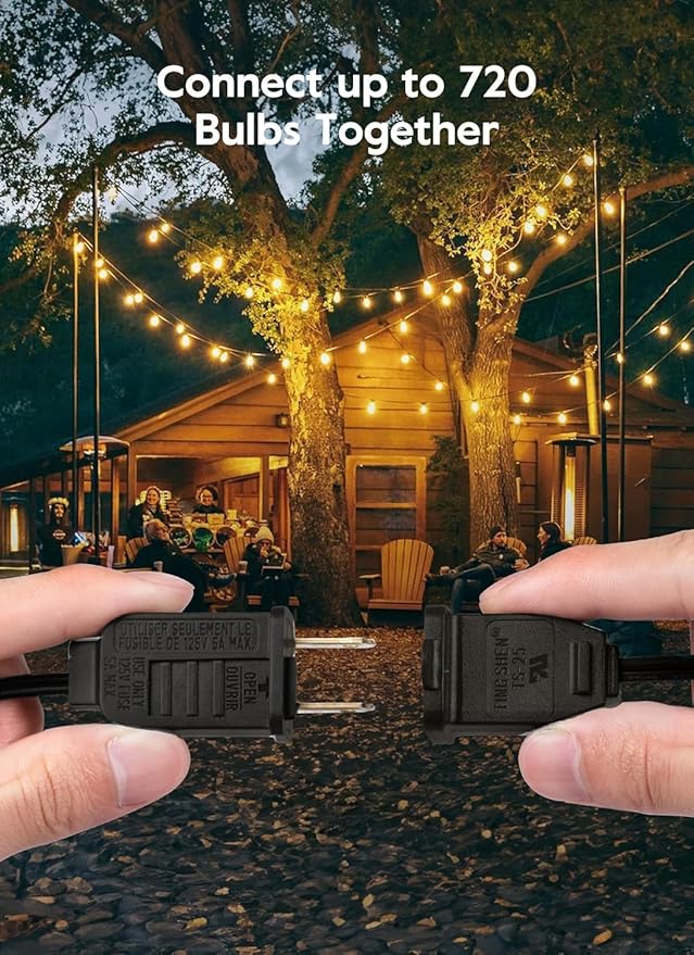 Brightown Outdoor String Lights, 25FT 12+1 G40 Bulbs Shatterproof Patio Lights, IP65 Waterproof Dimmable Hanging Connectable Globe LED Outdoor Lights for Backyard, Bistro, Porch, Deck, Balcony Brightown