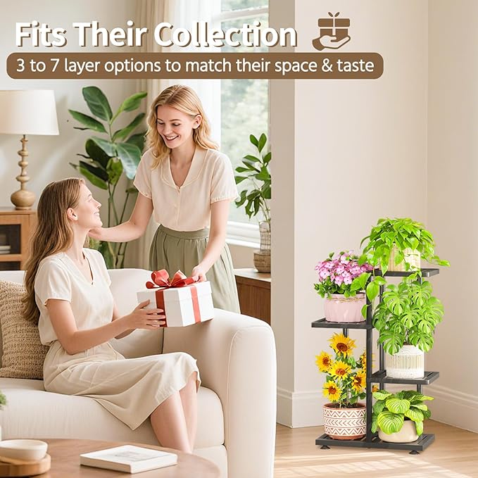 LASZOLA 3 Tier Plant Stand Indoors Outdoors for Large Heavy Duty Planter, Black Metal Tall Flower Holder Rack with Multiple Shelf for Modern Patio Corner, Vertical Organizer, Weather Resistant Bracket LASZOLA