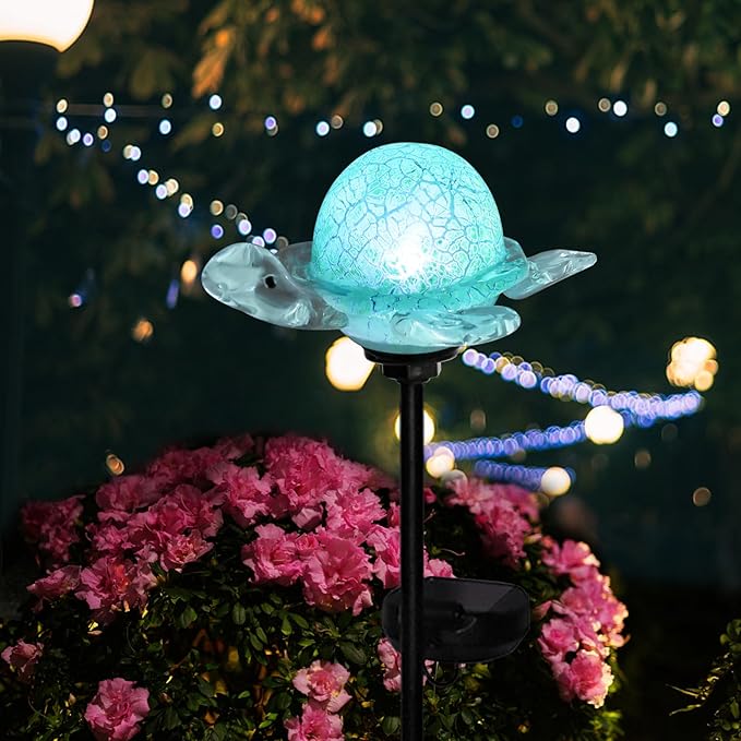 Afirst Decorative Solar Lights Outdoor Solar Turtle Stake Lights Hand Blown Glass Decorative Garden Pathway Light Outdoor Waterproof Glass Stakes Green Afirst