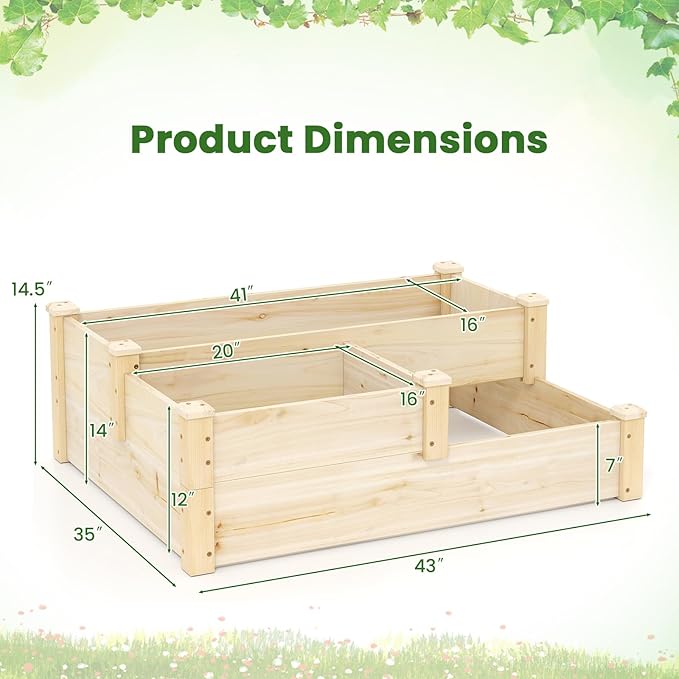 Giantex Raised Garden Bed, Wood Planter Box for Vegetables Flowers Fruit Herb, Easy Assembly, Garden Box Container for Backyard, Patio, Balcony (43" Lx35 Wx14.5 H) Giantex
