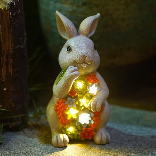 Nacome Solar Garden Outdoor Statues Bunny with Succulent and 7 LED Lights – Lawn Decor for Patio, Balcony, Yard Ornament - Chrismtas Gifts for Mom Grandma Nacome