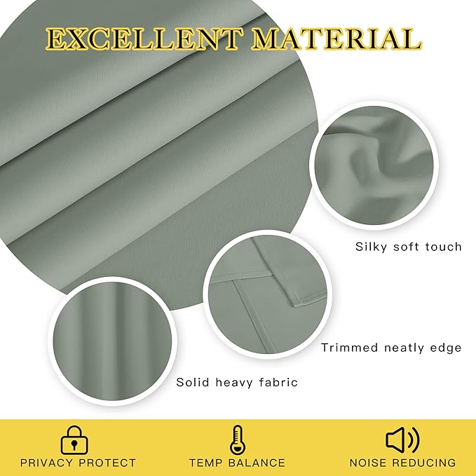 NICETOWN Sage Green Blackout Kitchen Curtain 45 inch Length - Grommet Thermal Insulated Solid Window Treatment Light Blocking Sound Reducing for Kids Room/Bedroom (W52 x L45, 1 Panel) NICETOWN