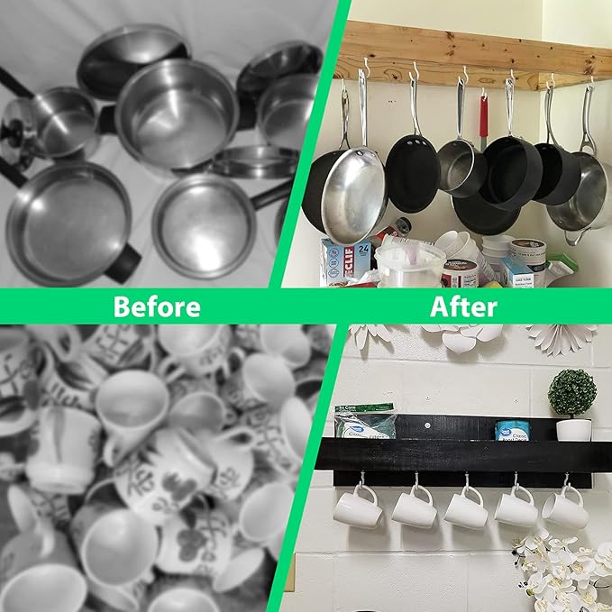 12 Pcs Ceiling Hooks for Hanging Plants, Cups, Utensils and Christmas String Lights, 1-1/4 inch Vinyl Coated Screw-in Plant and Cup Hooks for Wooden and Drywall with Anchors - White Etoolia