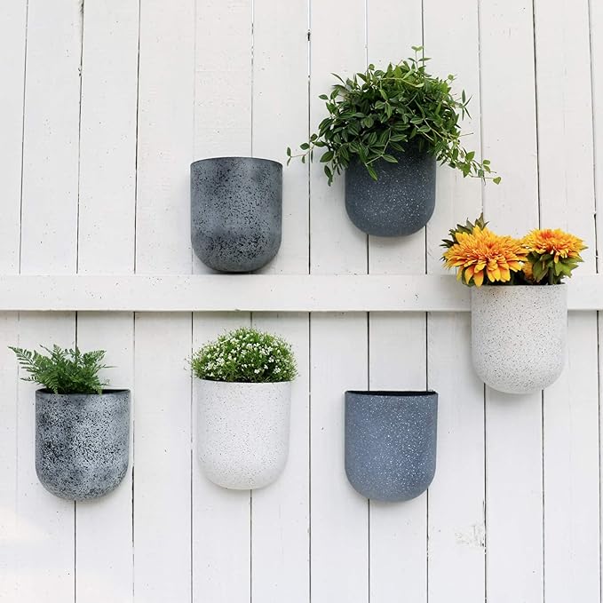 LA JOLIE MUSE Wall Hanging Planters for Indoor Plants，Hanging Flower Pots for Air Plants Succulent, Set of 2, 5.7L*4.1W*7H, Rock Gray LaJol%C3%ADeMuse