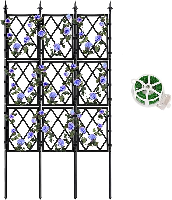 Garden Trellis for Climbing Plants Outdoor 5.25 FT, Iron Pipe Metal Support Wall Tall Plant Trellis Lattice Fence Plant Support with Garden Twist Tie for Ivy Vines Rose WellSign