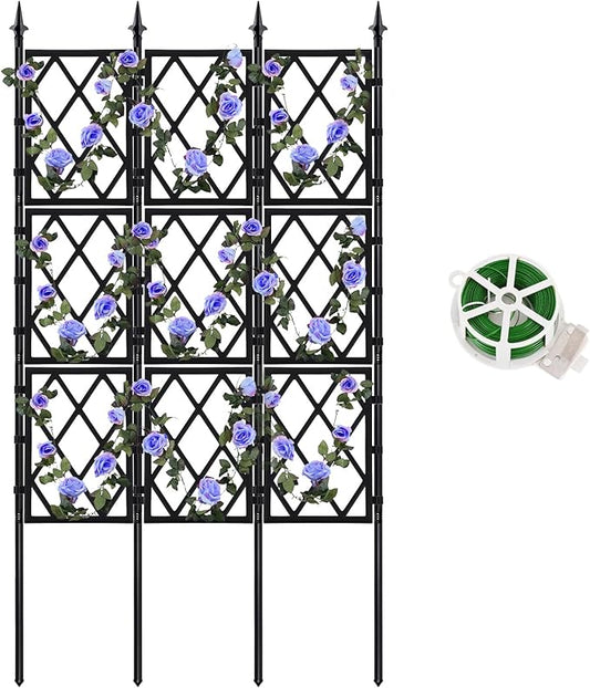 Garden Trellis for Climbing Plants Outdoor 5.25 FT, Iron Pipe Metal Support Wall Tall Plant Trellis Lattice Fence Plant Support with Garden Twist Tie for Ivy Vines Rose WellSign