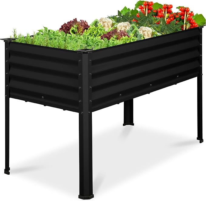 Best Choice Products 48x24x30in Galvanized Raised Garden Bed, Metal Elevated Planter Box, Vegetable Garden for Backyard, Patio, Balcony - Black BestChoiceProducts