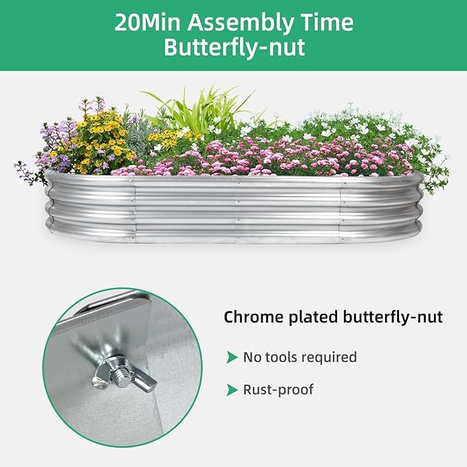 6×3×1 ft Raised Garden Bed, Easy Assembly Galvanized Planter Box for Vegetables, Flowers & Herbs Gartist