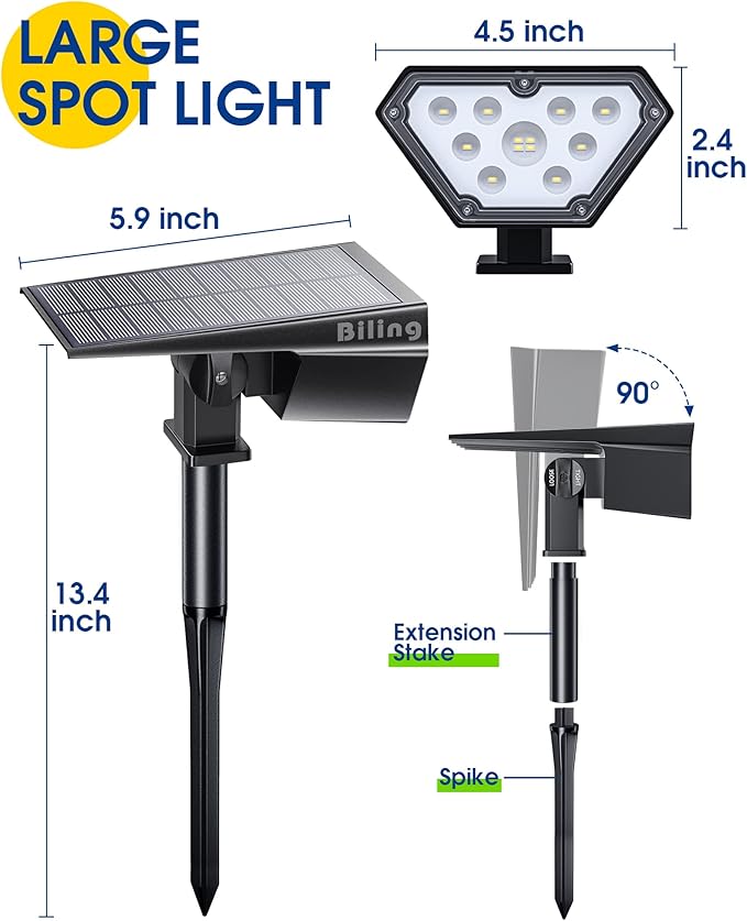 Biling Solar Spot Lights Outdoor, Bright 700 Lumen Solar Outdoor Lights IP67 Waterproof Adjustable House Lights for Patio Pathway Yard Garden Driveway Tree - Warm White(6 Pack) biling